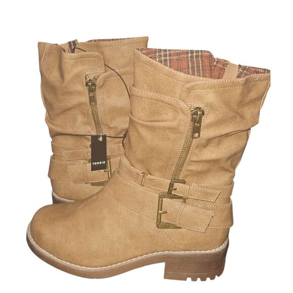 TORRID MOTO BOOTIE BOOTS NIB Cognac Colored  Side Zip  Size 8.5 Wide - Picture 13 of 16